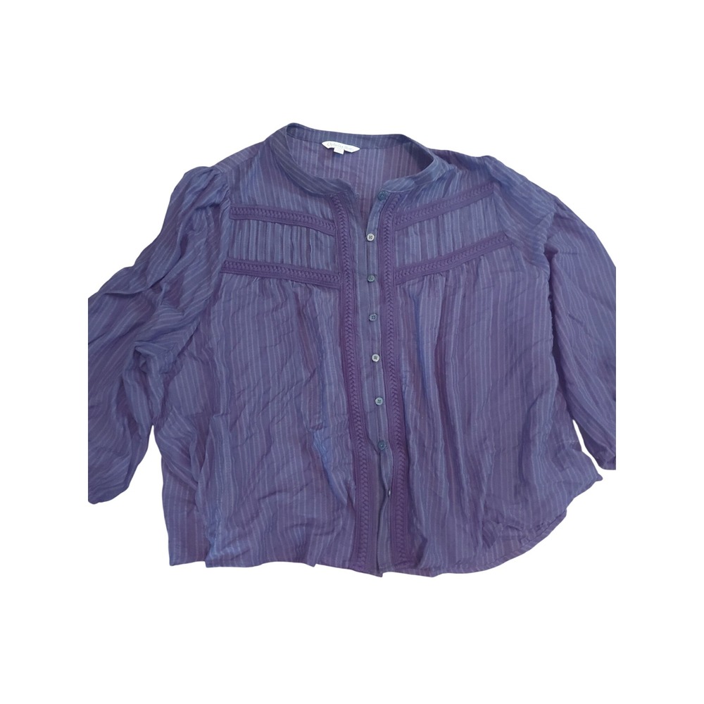 Ophelia Roe Purple Striped Lace Trim Button Down Blouse Plus Size 2X